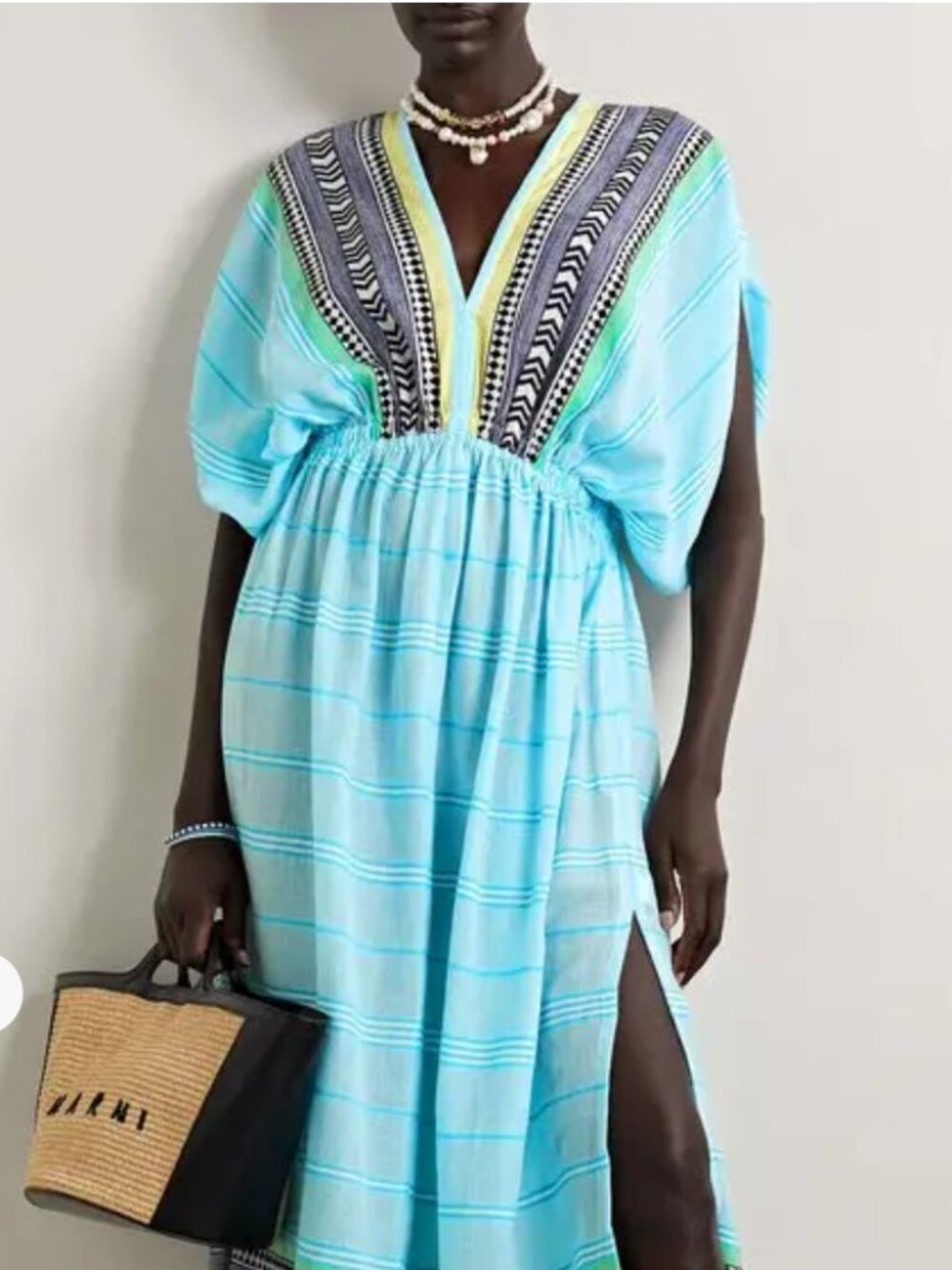 LEMLEM Neela fringed striped cotton-blend gauze maxi dress - M